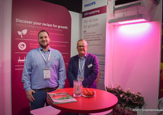 Peer Hermans en Kay Rauwerdink van Signify lachen omdat ze de hele dag al de heerlijke Brookberries aardbeien van Marcel Dings staan te knagen