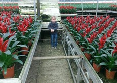 Thijmen tussen de potplanten.