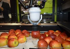 Greefa's SmartPackr2: Step 2: de camera maakt een foto en stuurt die naar de robot die de appelen pakt,