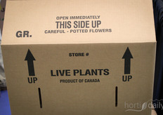 De potplantensector doet het in Ontario beter dan de snijbloementeelt. Hier een doos voor transport van Planet Group.