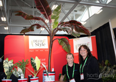 Marie-Hélène Perron en Solange Blais van Norseco dat met het concept Decostyle liet zien dat het mogelijk is tropische planten in Canada te telen. Hier een grote Musa Nono Lady Diva, met roze kleurig blad.