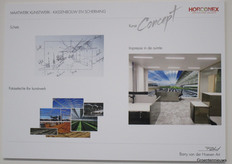 Het nieuwe pand telt op de begane grond en op de eerste verdieping talloze mooie, lichte, ruim opgezette kantoor- en vergaderruimtes die, zoals de plaat op de muur verraadt, her en der nog wel wat aangekleed zullen worden.